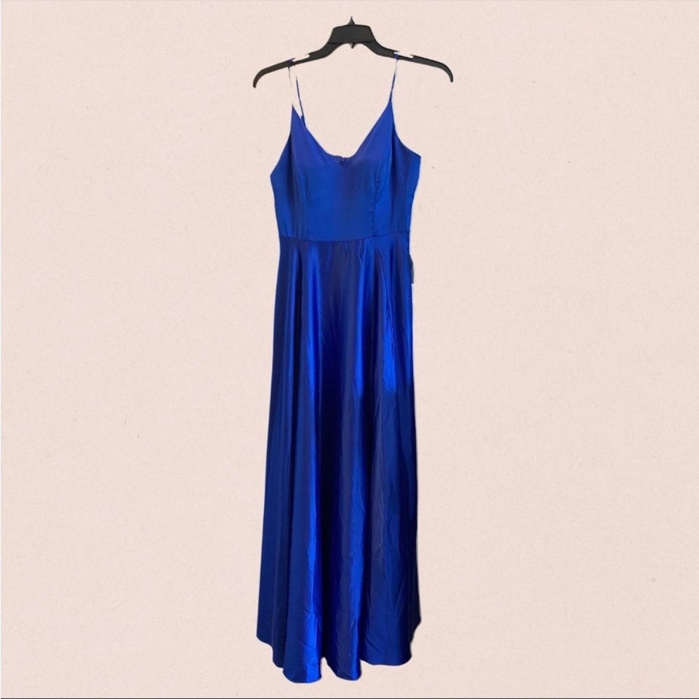 NWT B. Darlin Satin A-Line V-Neck Dress in Royal Blue (13/14)